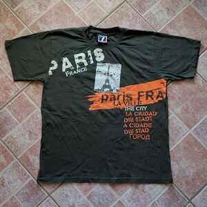 Produit Original Graphic Tee Mens L Olive Green Paris France Eiffel Tower Shirt